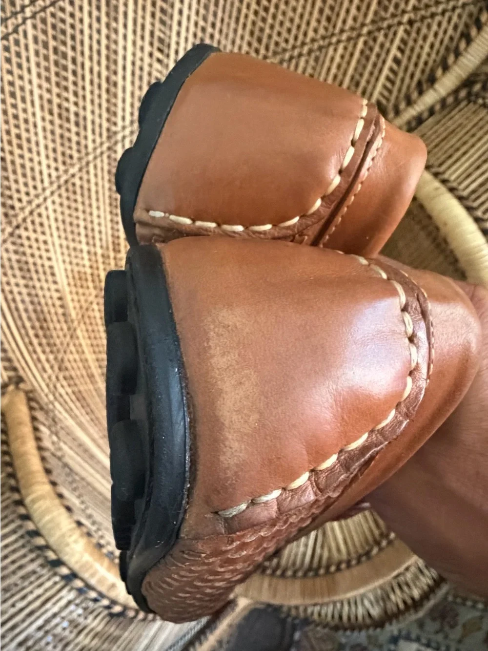 Saks Fifth Avenue Leather Basket Woven Loafer Driving Mocs Shoes Mens 9 Brown